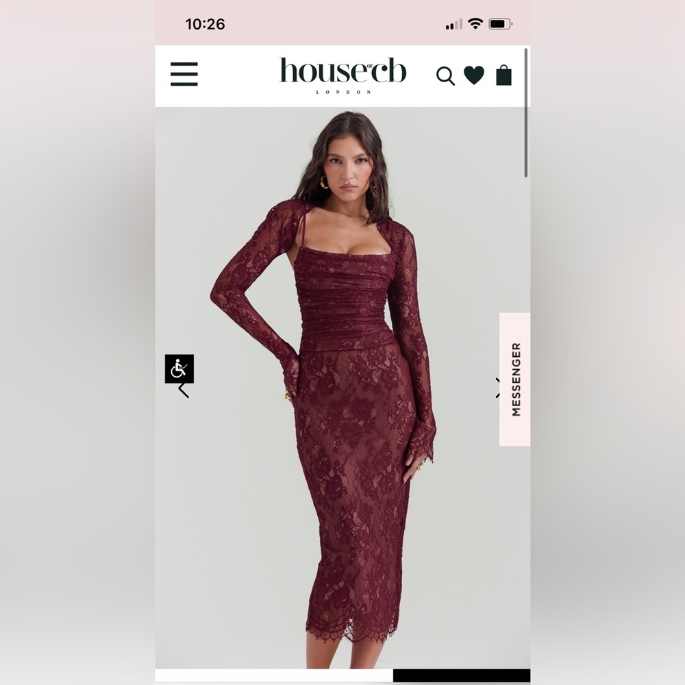 House of CB - GAIA CLARET LACE MIDI DRESS - XS - NEVER WORN